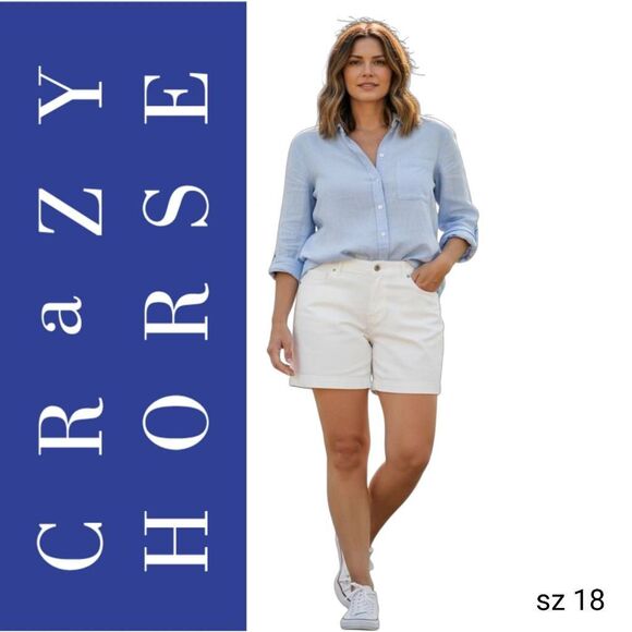 Crazy Horse by Liz Claiborne White Stretch Denim Jean Shorts - Picture 1 of 6